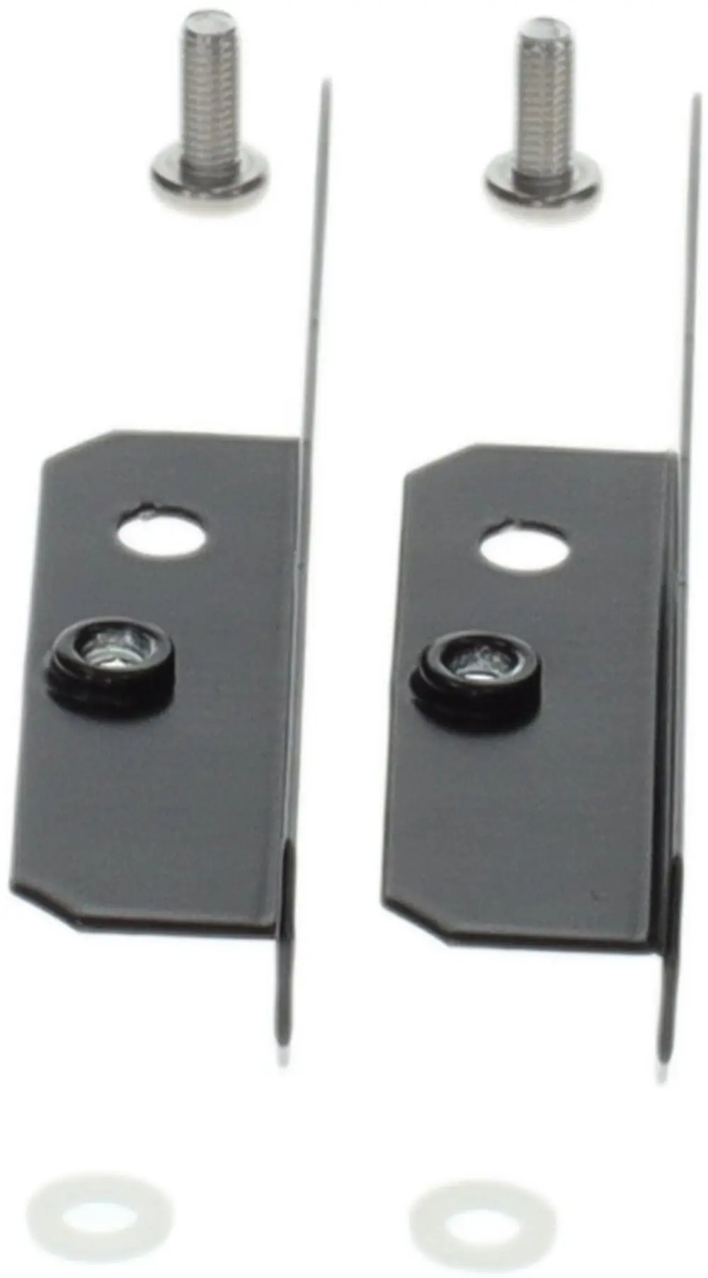 Montagematerial von Bosch, bestehend aus zwei metallenen Halterungen und dazugehörigen Schrauben und Unterlegscheiben. Ideal zur Befestigung von Abdeckhauben.